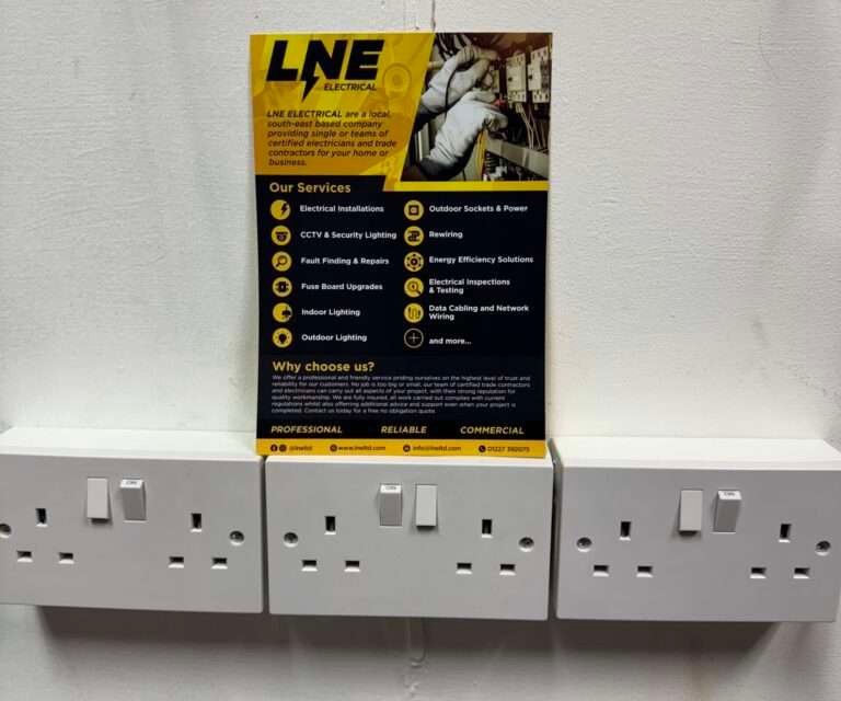 New office block fitted with 3 UK standard plug sockets